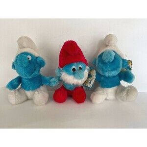Lot of 3 Vintage Smurf Bean Bag Plush 8” 1980/83 Stuffed Animals